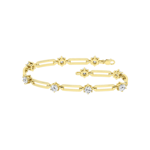14K Yellow Gold 3ctw Lab Grown Diamond Station Bracelet with Paperclip Chain with 9 Diamonds Blocher Jewelers Ellwood City, PA