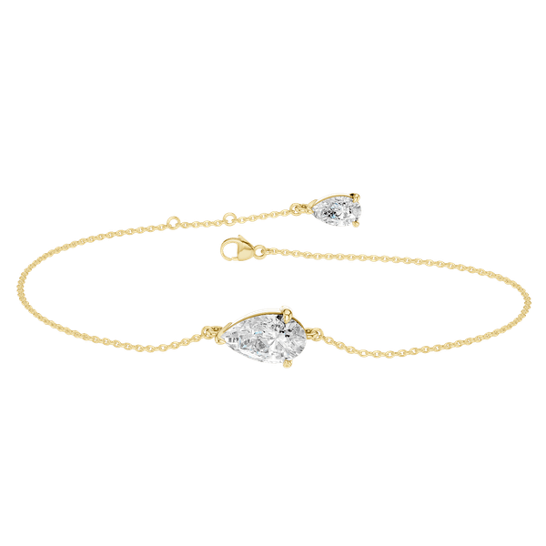 14K YG 1ctw Pear Cut Lab Grown Diamond Solitaire Bracelet, with a Dangling Pear Cut Diamond on the End, 7