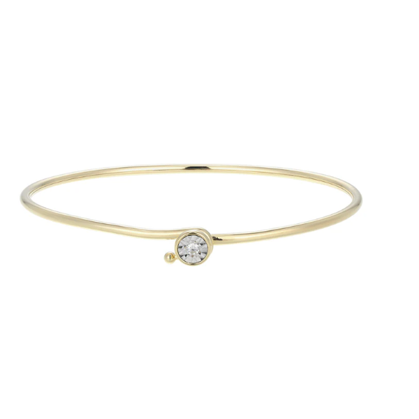1/20ctw Bezel-Set Lab-Created Diamond Flex Bangle, 14K Yellow Gold Plated Sterling Silver, G-H, SI, Inner Circumference 6.75