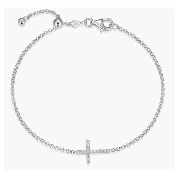 1/10ctw SS Lab Grown Diamond Cross Bolo Bracelet, SI, G-H, 7.75