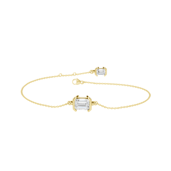 1.75ctw 14K YG 1ct Emerald Cut Lab Grown Diamond Solitaire Bracelet with a 0.75ct Dangling Emerald Cut Diamond on the End, 7
