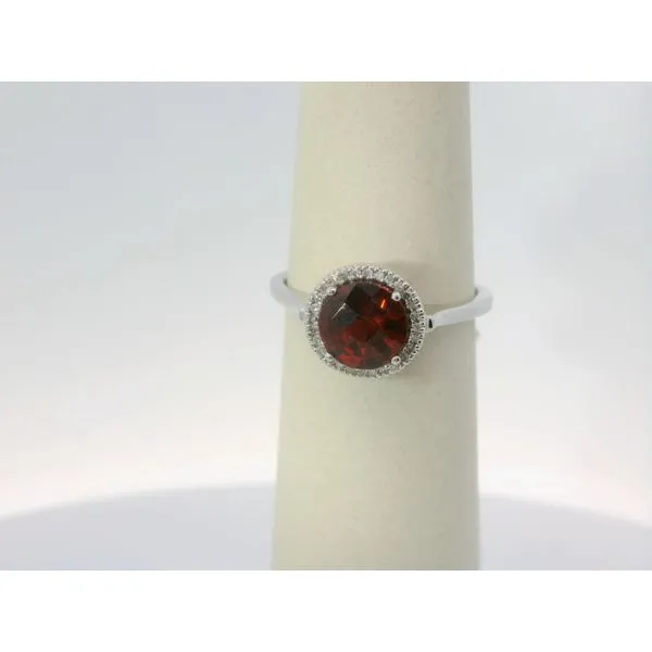 White 14 Karat Fashion Ring Size 7 With One 1.28Ct Round Garnet And 0.08Tw Round Diamonds Blocher Jewelers Ellwood City, PA