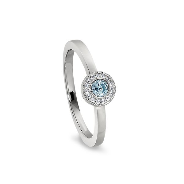 Sterling Silver Micropave Ring with Simulated Aquamarine Blocher Jewelers Ellwood City, PA