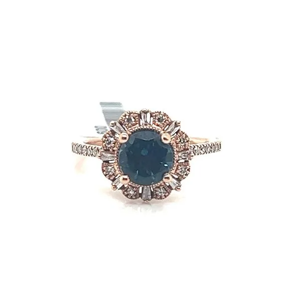 14K Rose Gold London Blue Topaz with Diamond Halo Fashion Ring Blocher Jewelers Ellwood City, PA