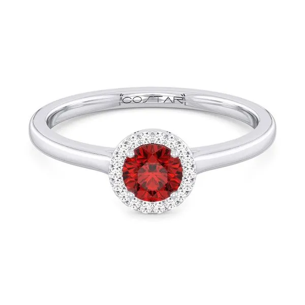10K White Gold Ruby Ring with Diamond Halo - Birthstone Collection - July Blocher Jewelers Ellwood City, PA