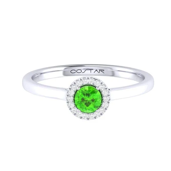 10K White Gold Peridot Ring with Diamond Halo - Birthstone Collection - August Blocher Jewelers Ellwood City, PA