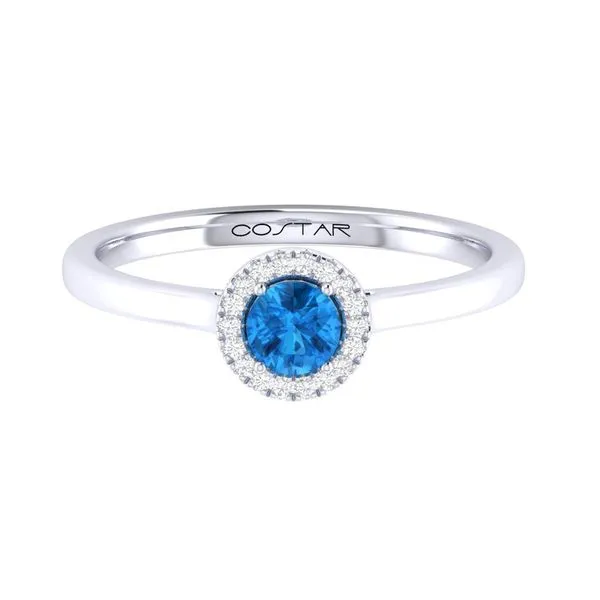 10K White Gold Blue Topaz Ring with Diamond Halo - Birthstone Collection - December Blocher Jewelers Ellwood City, PA