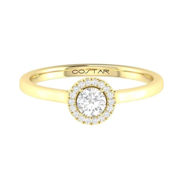 10K Yellow Gold White Sapphire Ring with Diamond Halo - Birthstone Collection - April Blocher Jewelers Ellwood City, PA