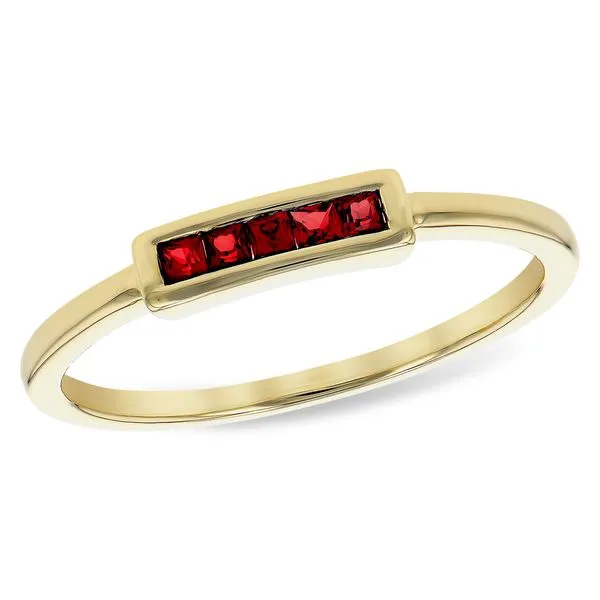 14K Yellow Gold Ruby Bar Ring with 0.15Tw Rubies Blocher Jewelers Ellwood City, PA