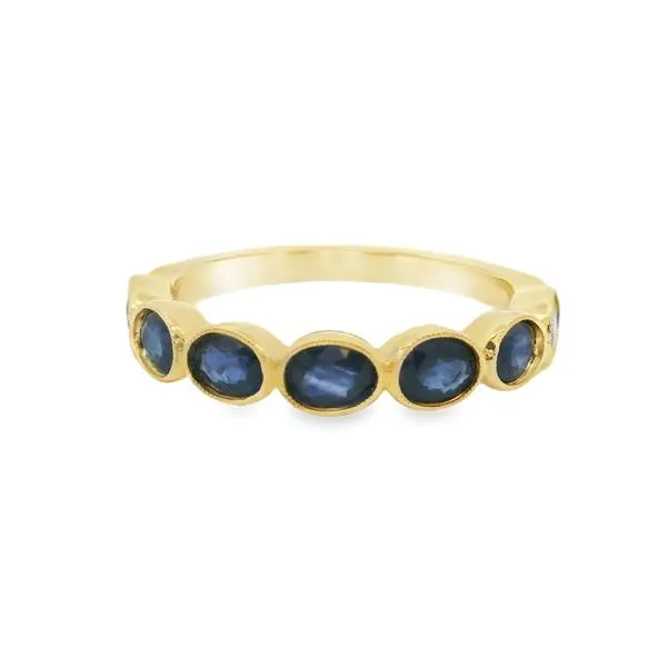 14K Yellow Gold Sapphire Anniversary Ring, 7 Sapphires 0.15 tdw, Size 7 Blocher Jewelers Ellwood City, PA