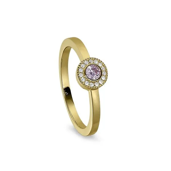Gold Finish Sterling Silver Micropave Round Simulated Pink Sapphire And Diamond Ring Size 7 Blocher Jewelers Ellwood City, PA