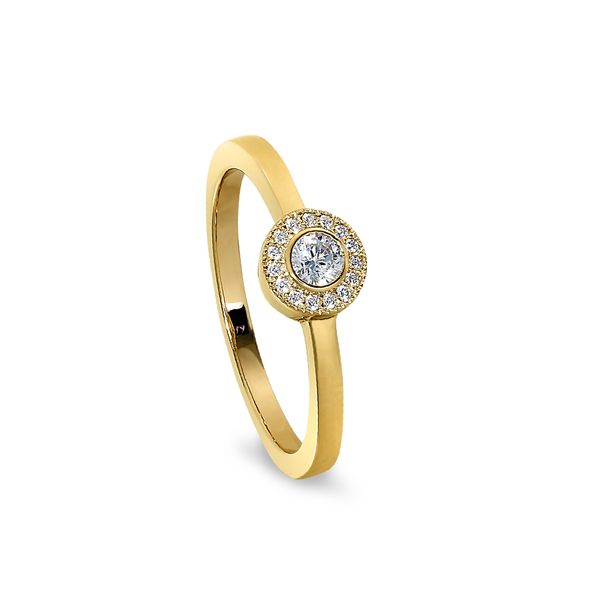 Gold Finish Sterling Silver Micropave Round Simulated Diamond Ring with Simulated Diamonds Size 7 Blocher Jewelers Ellwood City, PA