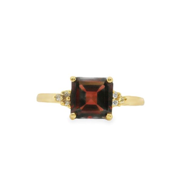 10K Yellow Gold Princess Cut Garnet with 0.02ctw Diamond Accents Size 7 Blocher Jewelers Ellwood City, PA