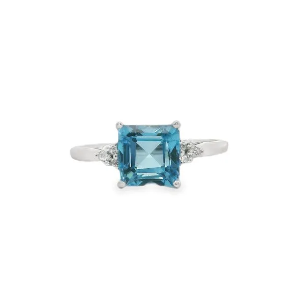 10K White Gold Princess Cut Blue Topaz Ring with 0.02ctw Diamond Accents Size 7 Blocher Jewelers Ellwood City, PA