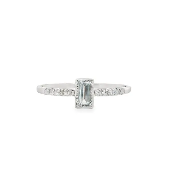 14K White Gold Emerald Cut Aquamarine Ring with 0.09ctw Diamond Accents Size 7 Blocher Jewelers Ellwood City, PA