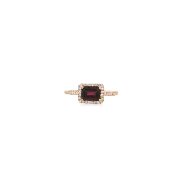 14K Rose Gold Emerald Cut Garnet Ring with 0.21ctw Diamonds, Size 8.25 Image 2 Blocher Jewelers Ellwood City, PA