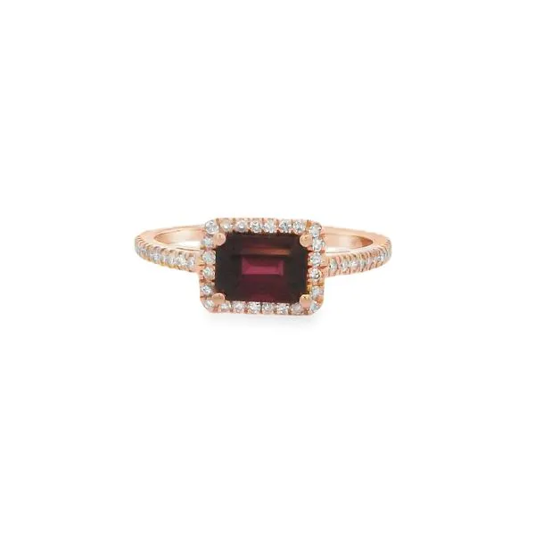14K Rose Gold Emerald Cut Garnet Ring with 0.21ctw Diamonds, Size 8.25 Blocher Jewelers Ellwood City, PA