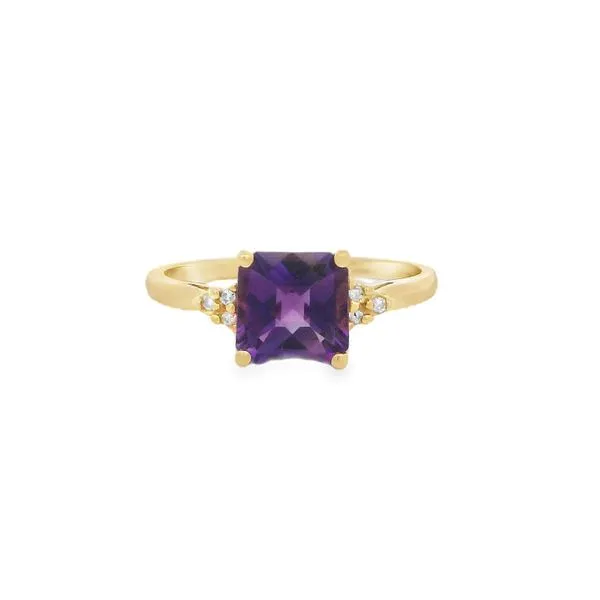 10K Yellow Gold Checkerboard Princess Cut Amethyst Ring with 0.02ctw Diamonds, Size 7 Blocher Jewelers Ellwood City, PA