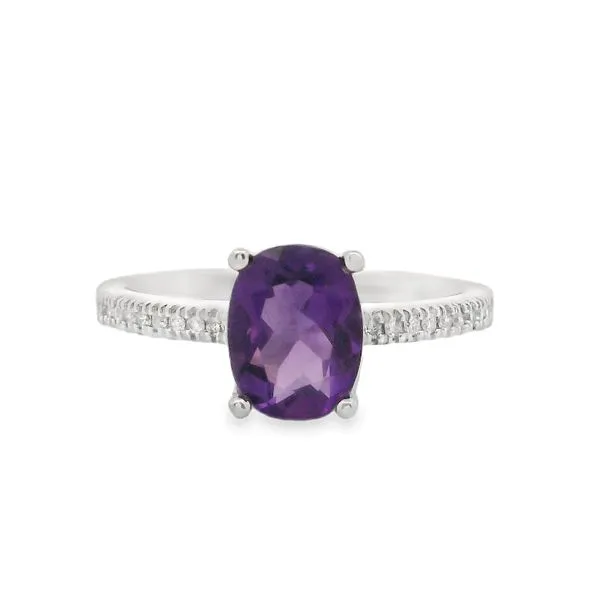 14K White Gold Checkerboard Cut Amethyst Ring with 0.08ctw Diamonds, Size 7 Blocher Jewelers Ellwood City, PA