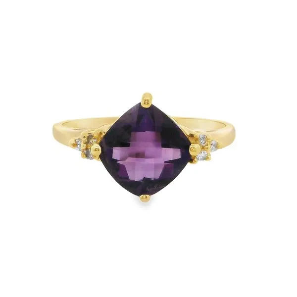 14K Yellow Gold Checkerboard Cushion Cut Amethyst Ring with .02ctw Diamonds, Size 7 Blocher Jewelers Ellwood City, PA