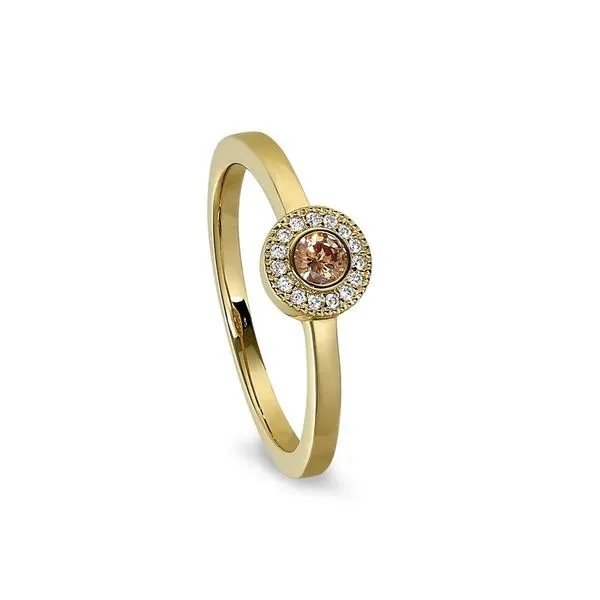 Gold Finish Sterling Silver Micropave Round Simulated Citrine And Diamond Ring Size 7 Blocher Jewelers Ellwood City, PA