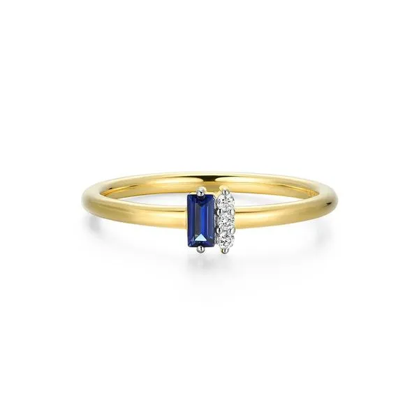 Lab-Created Sapphire Baguette & 0.03ctw Diamond Round Cluster Ring in 14K Gold & Rhodium-Plated Sterling Silver, Size 7, G/H, SI Blocher Jewelers Ellwood City, PA