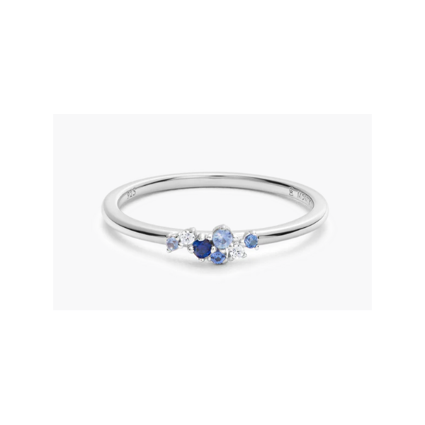 SS Scattered Ombre Lab Created Sapphire & Diamond Ring, Size 6 Blocher Jewelers Ellwood City, PA