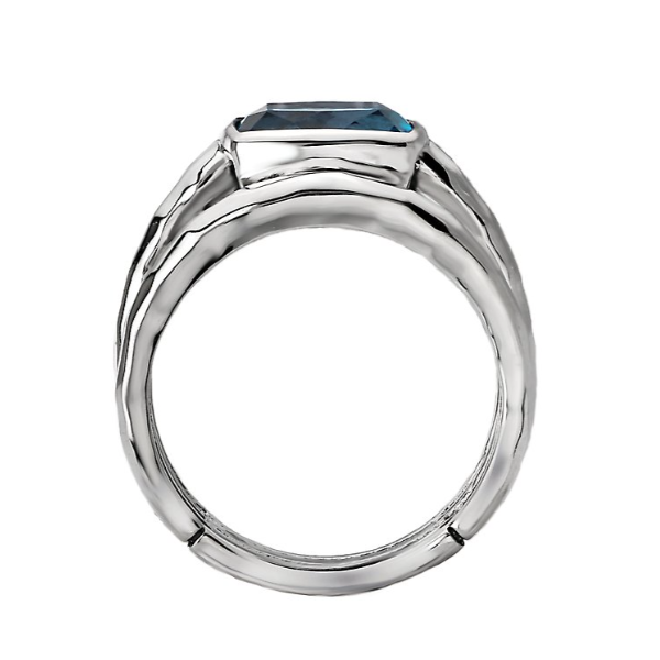 Hammered Sterling Silver with a Blue Topaz Stone in the Center Size 7 Image 2 Blocher Jewelers Ellwood City, PA