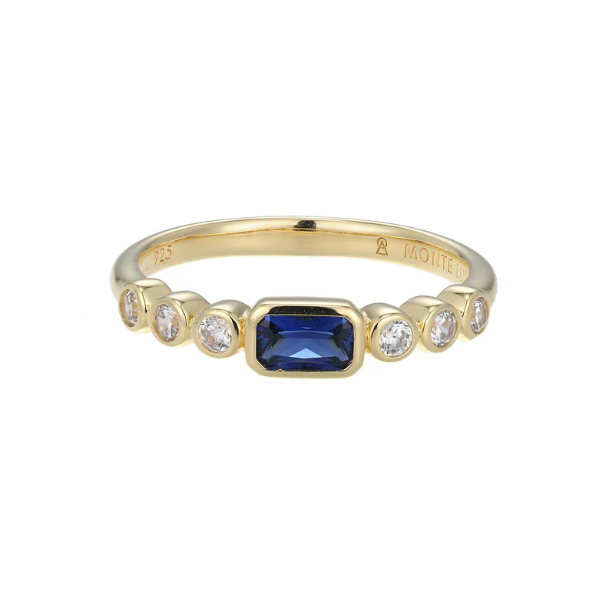 Lab-Created Blue Sapphire & 1/5ctw Lab-Created Diamond Ring, Size 7, G-H, SI, 14K Yellow Gold-Plated Sterling Silver Blocher Jewelers Ellwood City, PA
