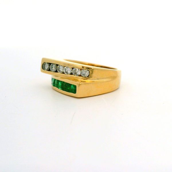 14K YG Emerald and Diamond Channel Set Ring, Size 6.5, 6 Round Diamonds, 6 Princess Cut Emeralds   ***ESTATE- AS IS Image 4 Blocher Jewelers Ellwood City, PA