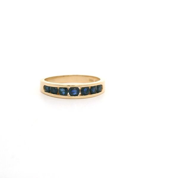14K YG Channel Set Round Blue Sapphire Stone Band (7 Stones), Size 6.5   ***ESTATE- AS IS Blocher Jewelers Ellwood City, PA