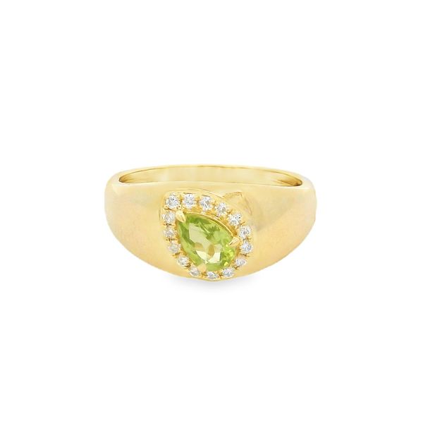 10K  Yellow Gold Pear-Cut Peridot Signet Ring with Halo Size 7 Image 2 Blocher Jewelers Ellwood City, PA
