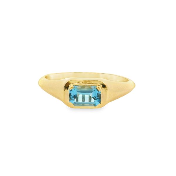 10K YG Emerald-Cut Blue Topaz Set East to West Ring Size 7 Image 2 Blocher Jewelers Ellwood City, PA