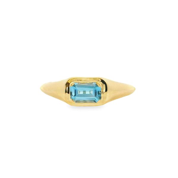 10K YG Emerald-Cut Blue Topaz Set East to West Ring Size 7 Blocher Jewelers Ellwood City, PA