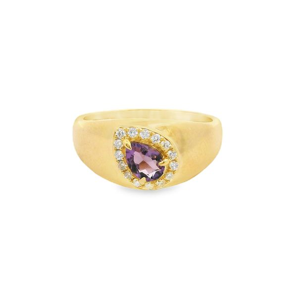10K Yellow Gold Pear-Cut Amethyst Signet Ring with Halo Size 7 Image 2 Blocher Jewelers Ellwood City, PA