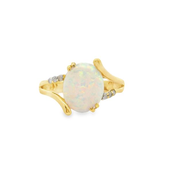 10K Yellow Gold Oval Cut Created Opal with 0.06ctw Diamond Accents Ring Size 7 Image 2 Blocher Jewelers Ellwood City, PA