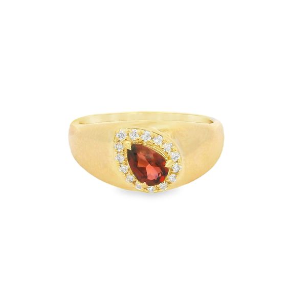 10K Yellow Gold Pear-Cut Garnet Signet Ring with Halo Size 7 Image 2 Blocher Jewelers Ellwood City, PA