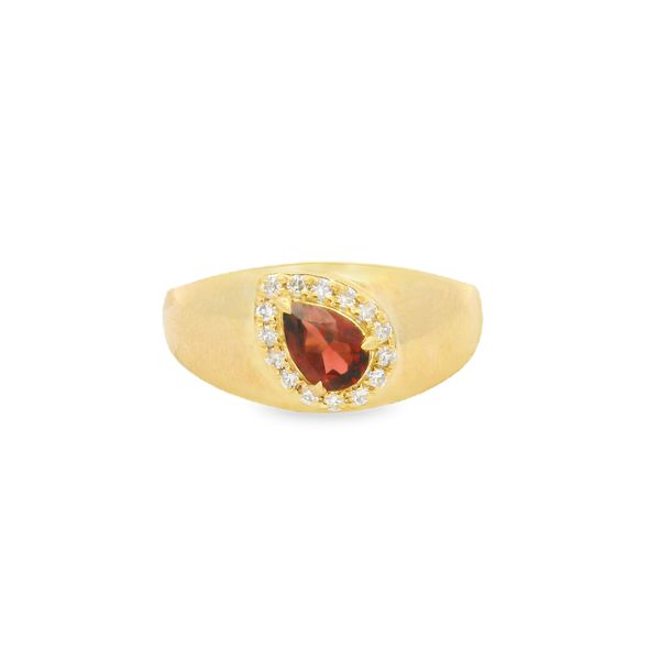 10K Yellow Gold Pear-Cut Garnet Signet Ring with Halo Size 7 Blocher Jewelers Ellwood City, PA