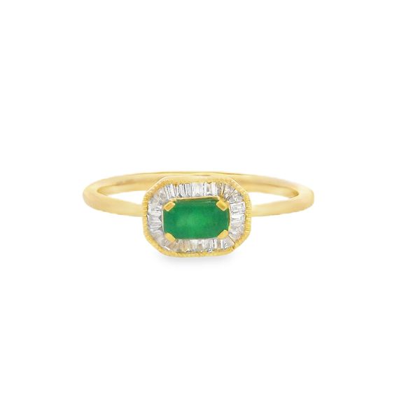 10K Yellow Gold Emerald Cut Emerald with Baguette Halo Ring Size 7 Blocher Jewelers Ellwood City, PA