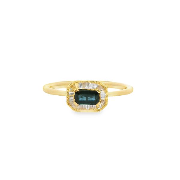 10K Yellow Gold Emerald Cut Sapphire with Baguette Halo Ring Size 7 Blocher Jewelers Ellwood City, PA