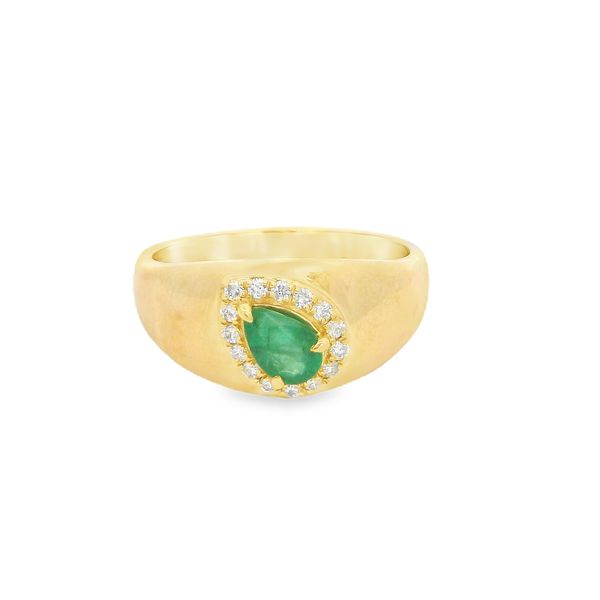 10K Yellow Gold Pear-Cut Emerald Signet Ring with Halo Size 7 Image 2 Blocher Jewelers Ellwood City, PA