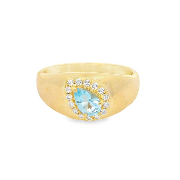 10K Yellow Gold Pear-Cut Blue Topaz Signet Ring with Halo Size 7 Image 2 Blocher Jewelers Ellwood City, PA