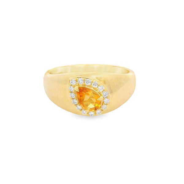 10K Yellow Gold Pear-Cut Citrine Signet Ring with Halo Size 7 Image 2 Blocher Jewelers Ellwood City, PA