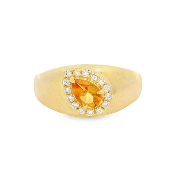 10K Yellow Gold Pear-Cut Citrine Signet Ring with Halo Size 7 Blocher Jewelers Ellwood City, PA