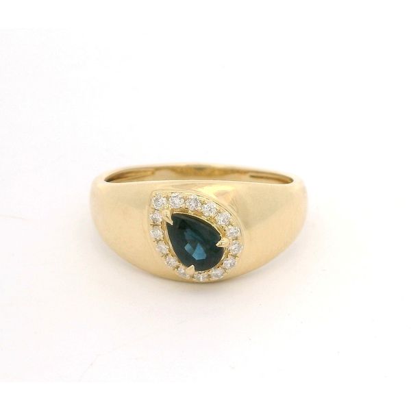 10K Yellow Gold Pear-Cut Sapphire Signet Ring with Halo Size 7 Blocher Jewelers Ellwood City, PA