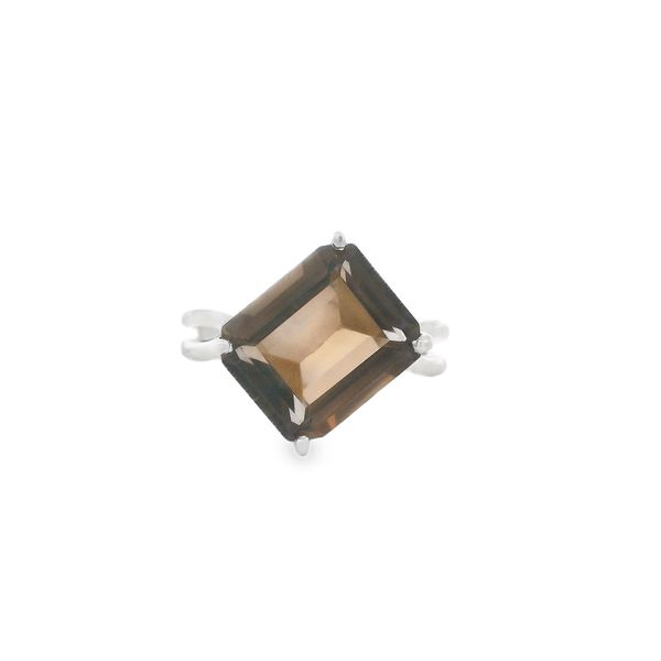 Diagonal Set 13 x11mm Emerald Cut Smokey Topaz Sterling Silver Ring Blocher Jewelers Ellwood City, PA