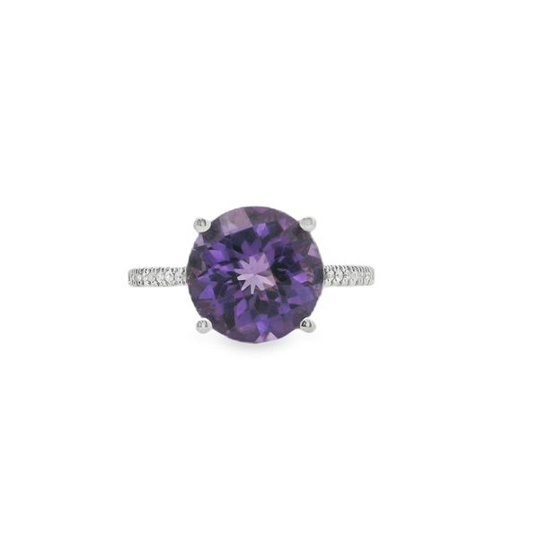 14K WG Round Amethyst Ring with 0.09ctw Diamond Accents, Size 7 Blocher Jewelers Ellwood City, PA