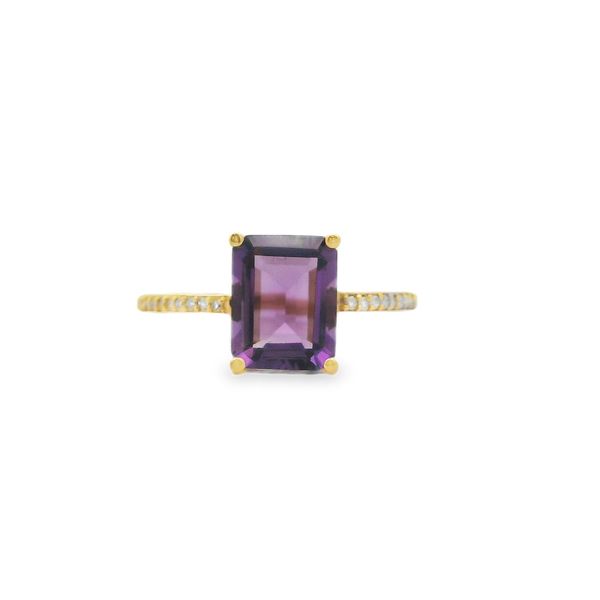 10K YG Emerald Cut Amethyst Ring with 0.10ctw Diamond Accents, Size 7 Blocher Jewelers Ellwood City, PA