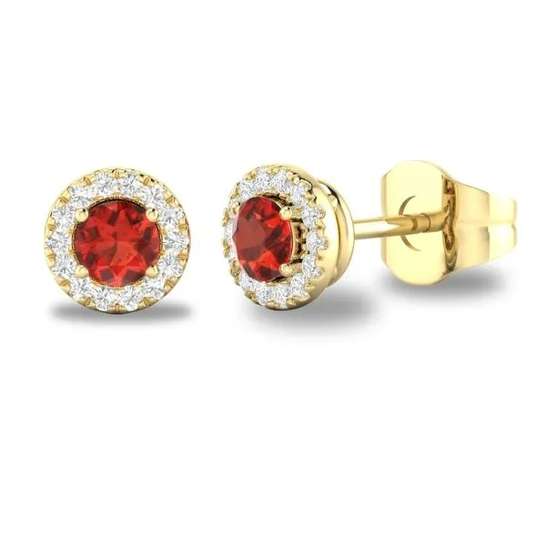 10K Yellow Gold Garnet Earrings with Diamond Halo Blocher Jewelers Ellwood City, PA