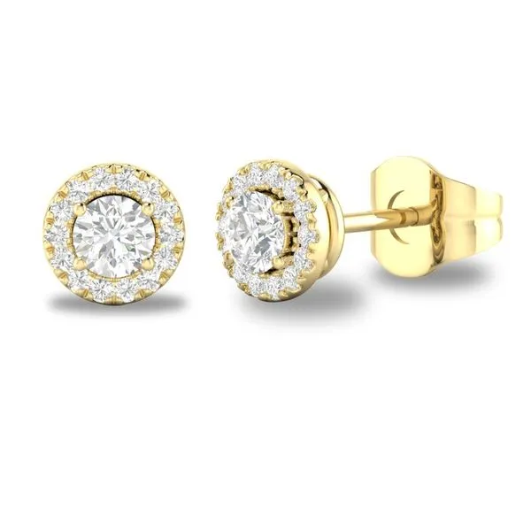 10K Yellow Gold White Sapphire Earrings with Diamond Halo Blocher Jewelers Ellwood City, PA